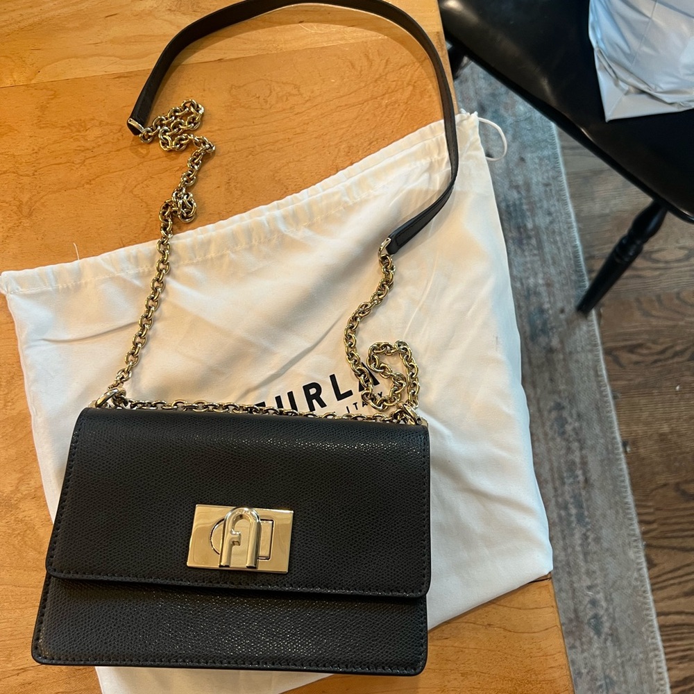 Furla Black Crossbody Bag with Gold Chain